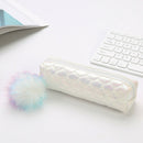 Fish Tail Sequin Pencil Case PU Pompom Pencil Bag School Stationery (White) A