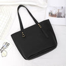 4pcs/set Solid Color Litchi Pattern Women Shoulder Handbags Clutch (Black)