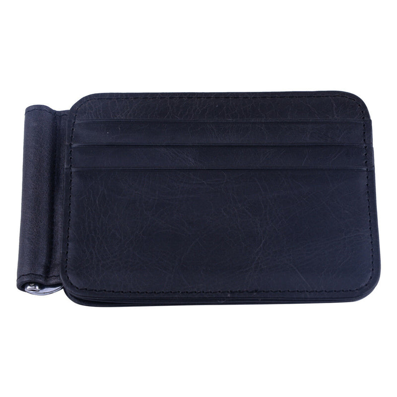 Black Men's Leather Wallet Cowhide Money Clip Credit Card Holder Purse