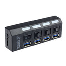 4 Ports USB 3.0 HUB With On/Off Switch Power Adapter For Desktop Laptop Tide