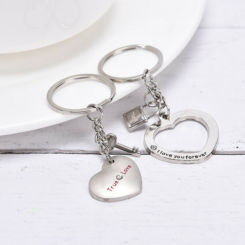2Pcs Novelty Fashion Love Heart Keyring Couple Keychain Key Ring Gift