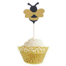 12Pcs Honeybee Fruit Picks Shiny Bee Paper Cupcake Toppers Party Dessert Decor