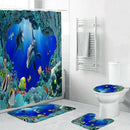 4Pcs Home Bathroom Decor Set Cartoon Dolphin Pattern Toilet Seat Cover Bath