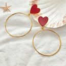 Fashion Women Love Heart Big Circle Pendant Stud Earrings Statement Jewelry FT