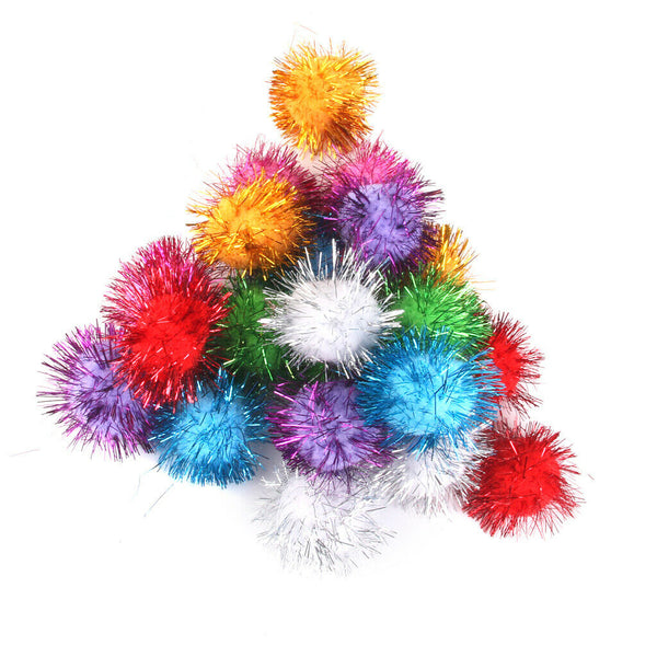 Cat Kitten Toys 21pcs Sparkly Tinsel Pom Pom Balls 3.5cm Iridescent Glitter NEW