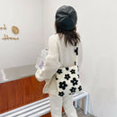 Portable Flower Printed Shoulder Handbag Plush Messenger Bag Street Totes
