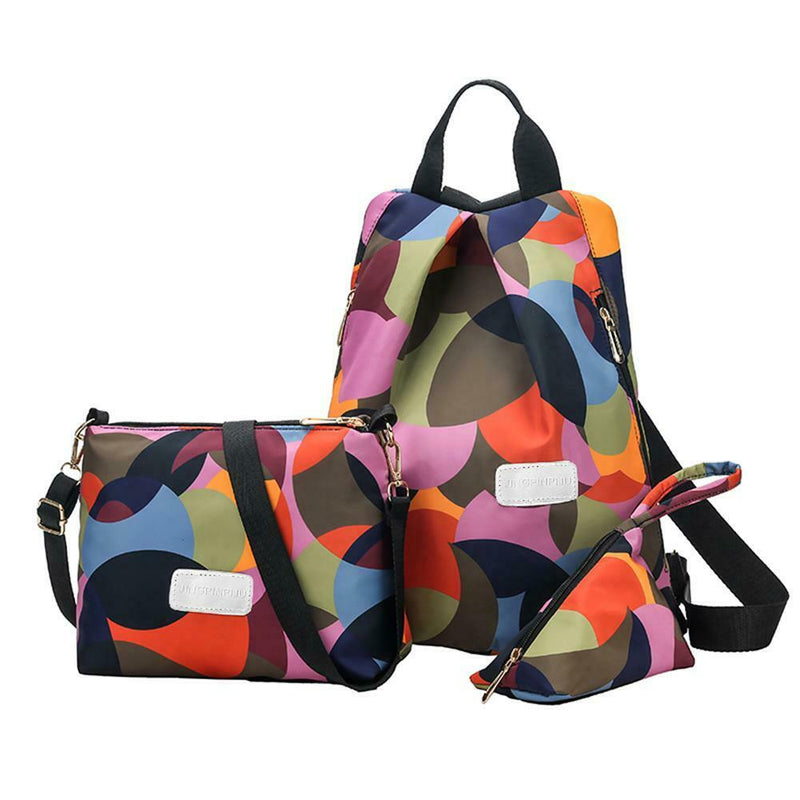 3pcs/set Women Geometric Print School Bags Girls Travel Shoulder Backpacks A