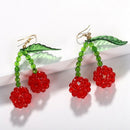 Bohemian Beads Fruit Beads Earrings Cherry Leaves Silicone Pendant Ears WomeI9A7