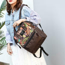 Tropical Plant Print Travel Backpacks Nylon Women School Bags (Dark Brown)