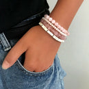 4Pcs Multicolor Crystal Strand Beads Bracelets For Women Beads Peach-Bracel