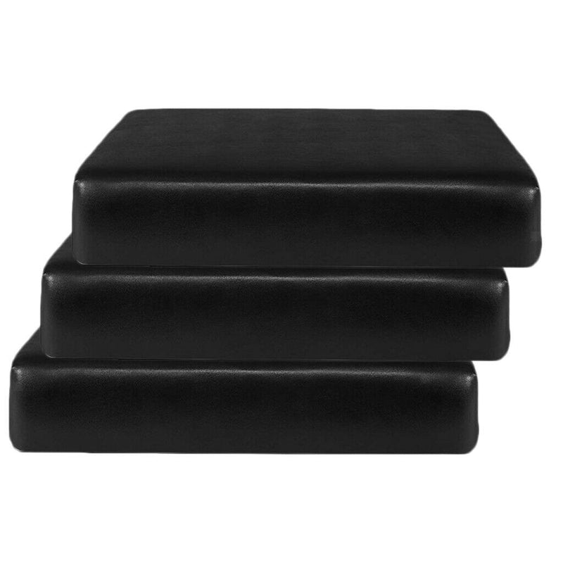 3x PU Leather Single Seat Cushion Slipcovers Covers for Sofa Couch Chairs Black