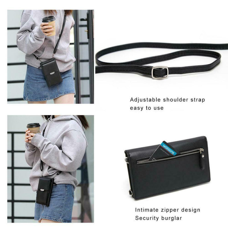 Women Messenger Bag PU Leather Phone Purse Mini Shoulder Handbag (Black)
