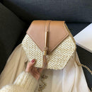 Hex-shape Straw+PU Shoulder Handbags Beach Women Top-handle Bags (Brown) SN9F