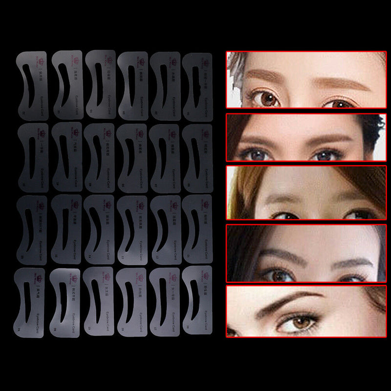 24 Styles Eyebrow Shaping Stencils Grooming Kit Shaper Template Makeup Tool Cy