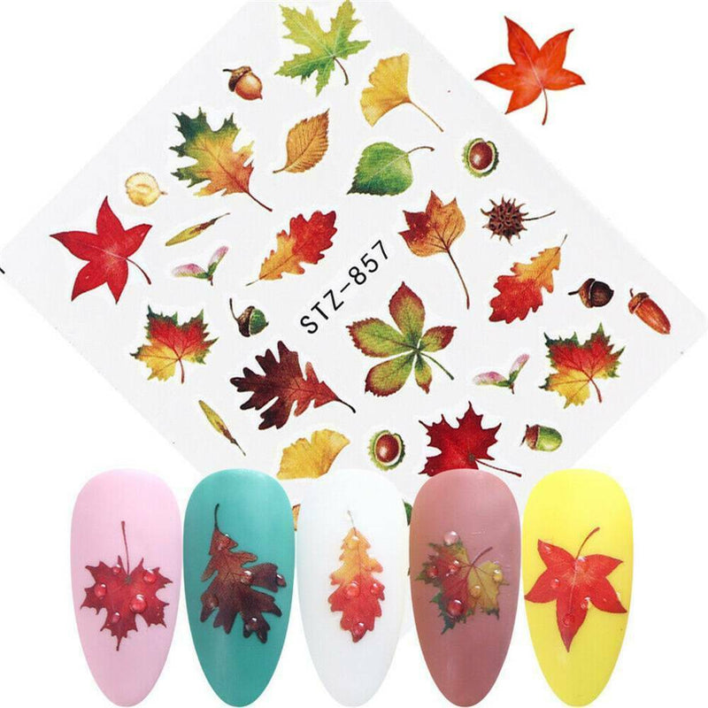 4pc Sheets Autumn Maple Leaf Nail Water Decals Transfer Nail Art Stickers Decor/