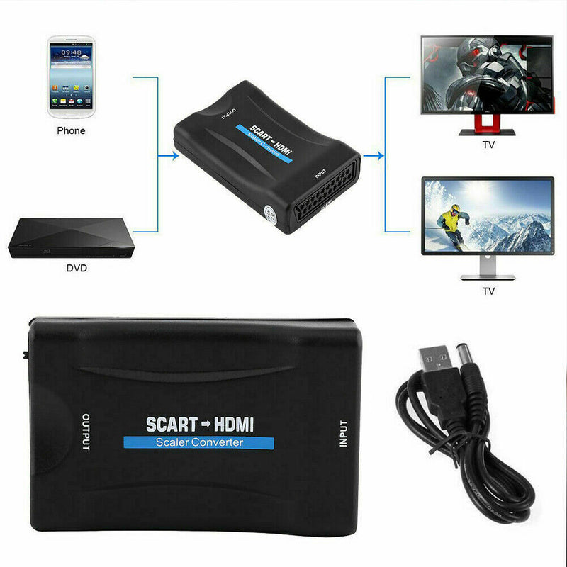 1080P HDMI to SCART Video Audio Upscale Converter Adapter for HD TV DVD  A