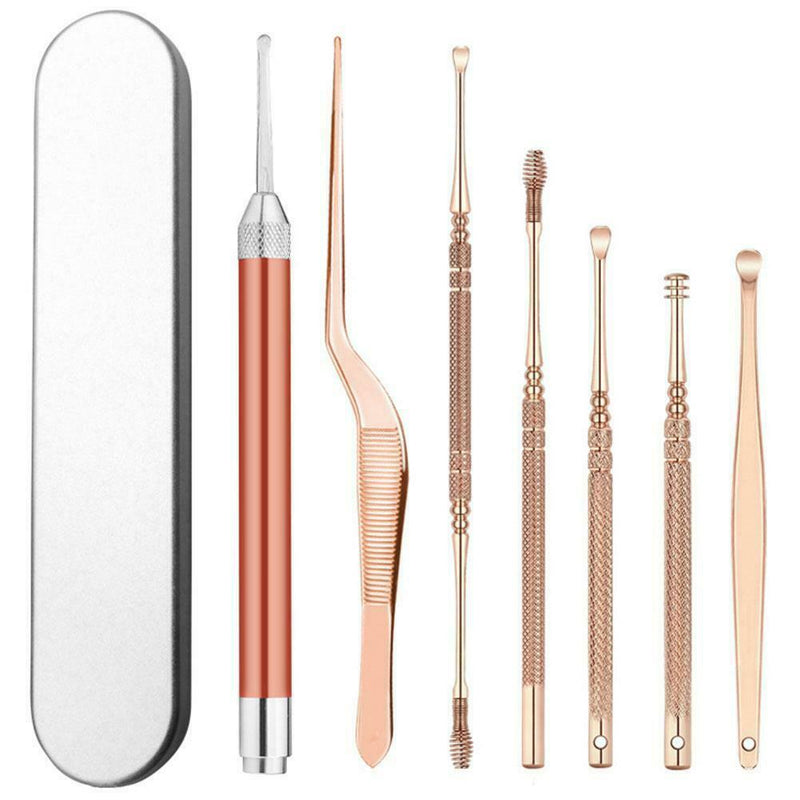7-piece Set LED Light Ear Wax Removal Remover Kit Cleaner Curette Tool