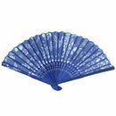 dark Blue Bamboo Frame Rose Pattern Foldable Hand Fan for Women K5M4