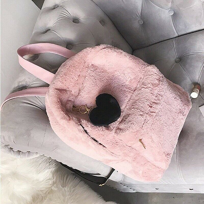 Women Soft Faux Fur Plush Backpack Shoulder Bag Fluffy School Bag with Hear N8C9