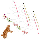 5pcs Plastic Cat Pet Teaser Dragonfly Interactive Stick Toys Wire Chaser Wands