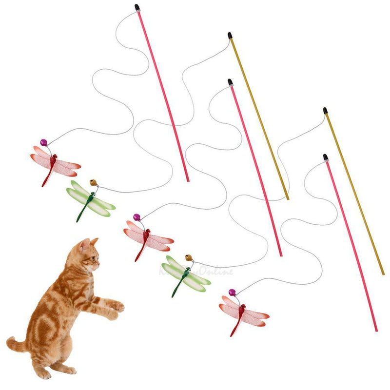 5pcs Plastic Cat Pet Teaser Dragonfly Interactive Stick Toys Wire Chaser Wands
