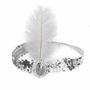 Sequin White Feather Elastic Headband Jewelry Accessory Fancy Costume E3D9
