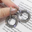 Rhinestone Round Dangle Ear Hoop Women Hollow Drop Earrings Jewelry (Black) A