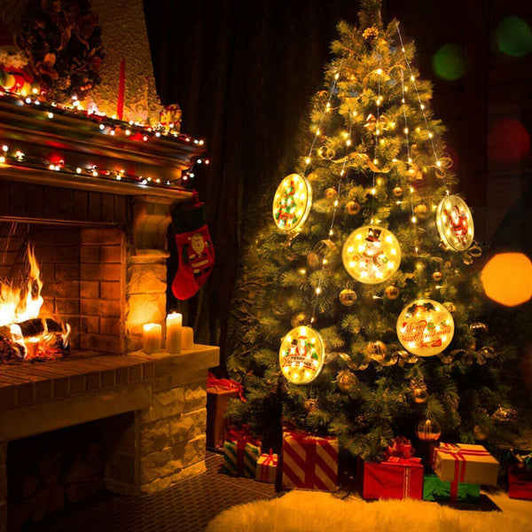 LED Star Christmas Light Hanging Round Santa Claus Fairy Lamp with Suction