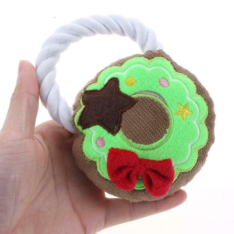 Pet Squeaky Plush Resistant Biting Training Christmas Wreath Sounding Toys