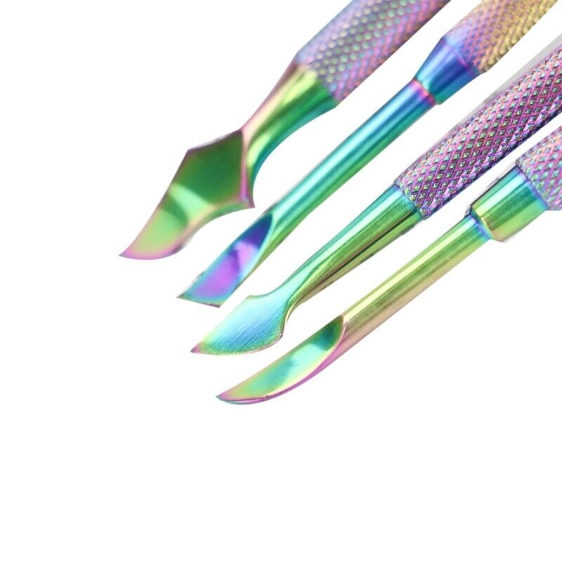 4Pcs Rainbow Cuticle Pusher Stainless Steel Cuticle Remover and Cutter Mani D6M6