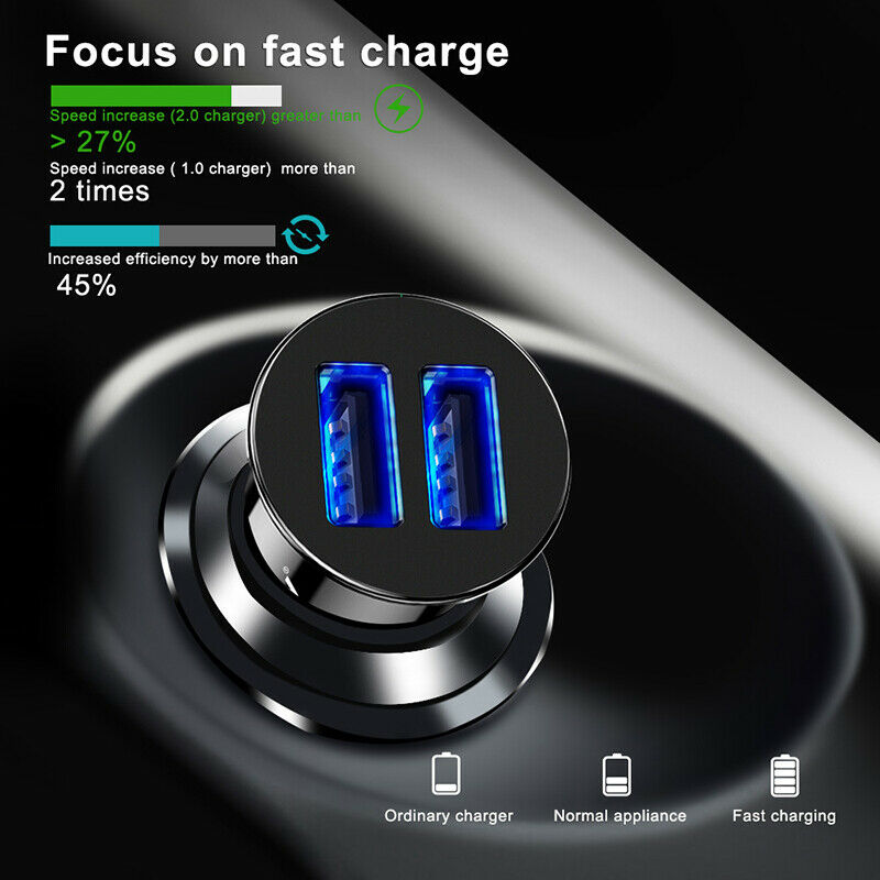 Mini 3.4A Fast Car Charger QC3.0 Certified Quick Charge Dual USB Port Black
