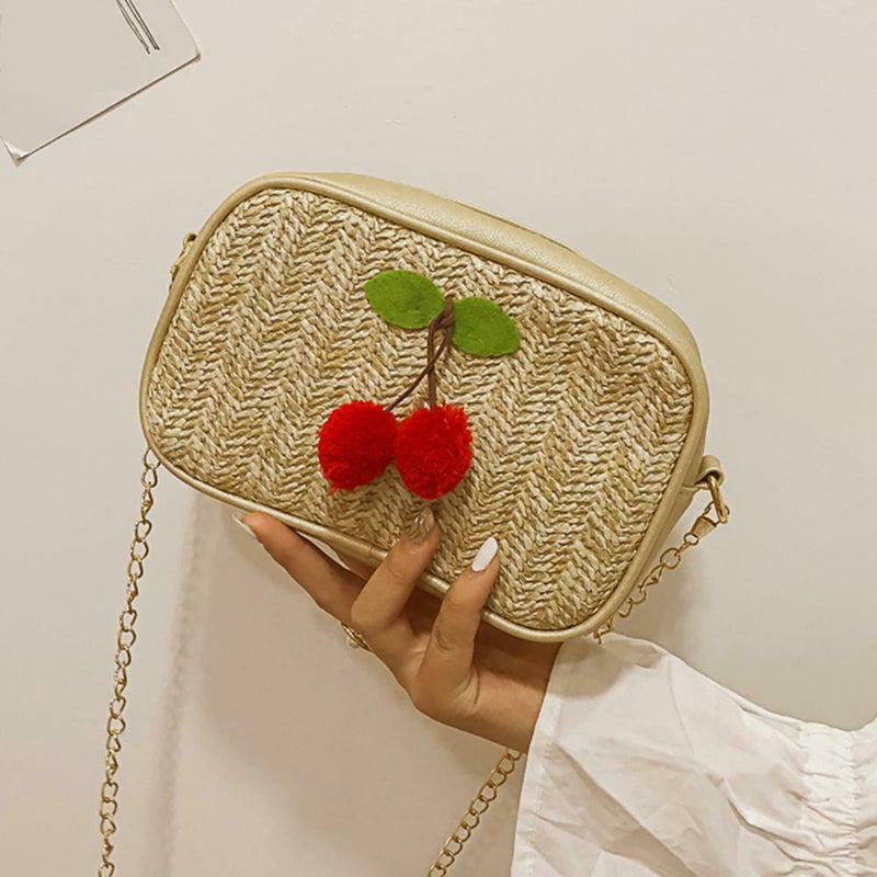 Crossbody Handbags Women Cherry Decor Chain Shoulder Bags (Light Brown) A