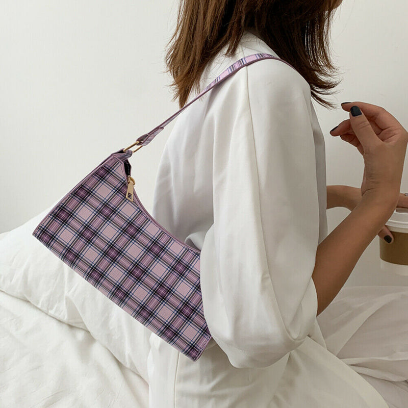 Fashion Plaid Women Handbag Korean PU Tote Underarm Shoulder Bag (Purple)