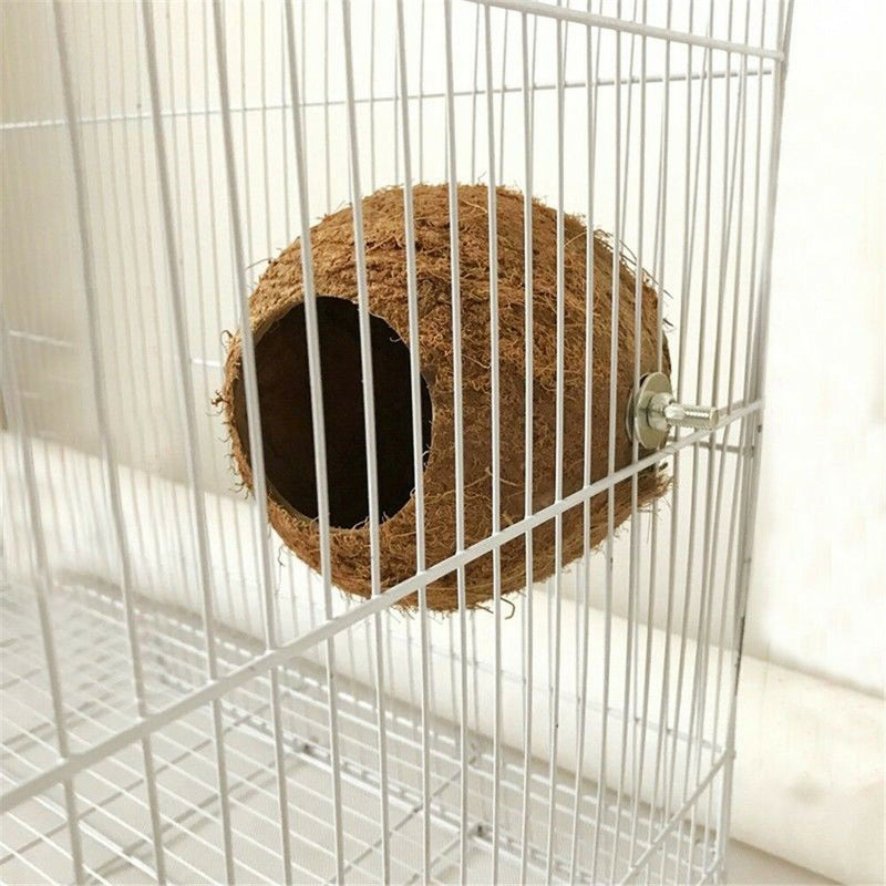 Safe Coconut Shell Parrot Nest Bird House Hut Cage Hamster Squirrel Nesting Ball