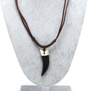 Fashion Men Faux Leather Bone Horn Shape Adjustable Chain Necklace Jewelry Gi Gw