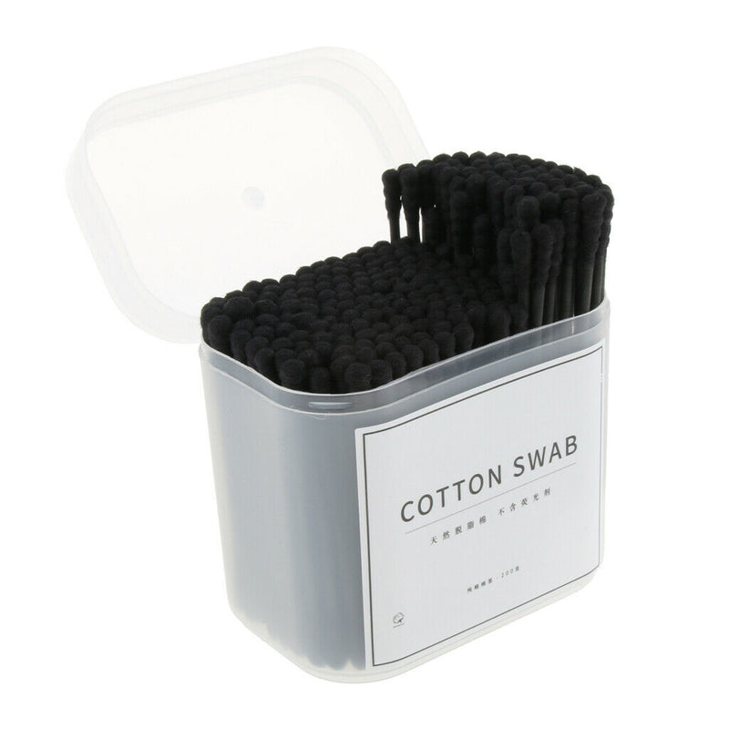Wooden Charcoal Cotton Swabs - 200 Pack - Double Sided Tips Sticks for Makeup,