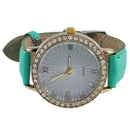 Fashion Women's Diamond Leather Analog Quartz Wrist Watches Color: Green S4Y3
