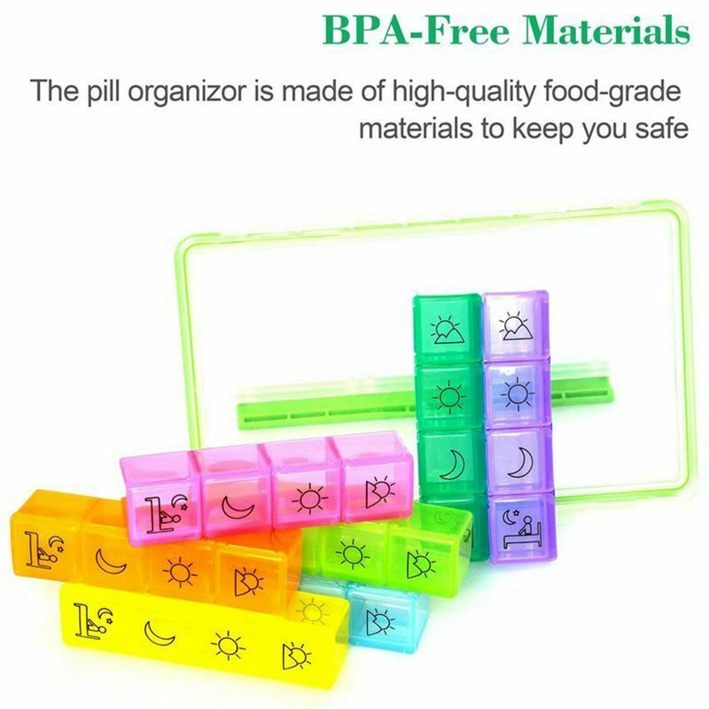 Weekly AM/PM Pill Box, Portable Travel Pill Organizer (7-Day / 4-Times-A-Da H9T7
