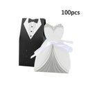 100pcs Bride and Groom Dress Candy Box Tuxedo Ribbon Party Wedding Favors IEM