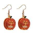 Halloween Full Crystal Rhinestone Pumpkin Pierced Hook Dangle Stud Earrings