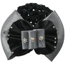 Faux Rhinestone Decor Ruched Bow Hair Clip Snood Net Bun Cover White Black X8O3