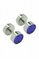 Men's and Women's Punk Rhinestone Barbell Earrings Jewelry dark blue H5P5