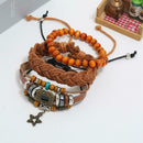 3pcs Retro DIY Weave Beads Rope Bracelet Ethnic Cowhide Bangle Jewelry Gift