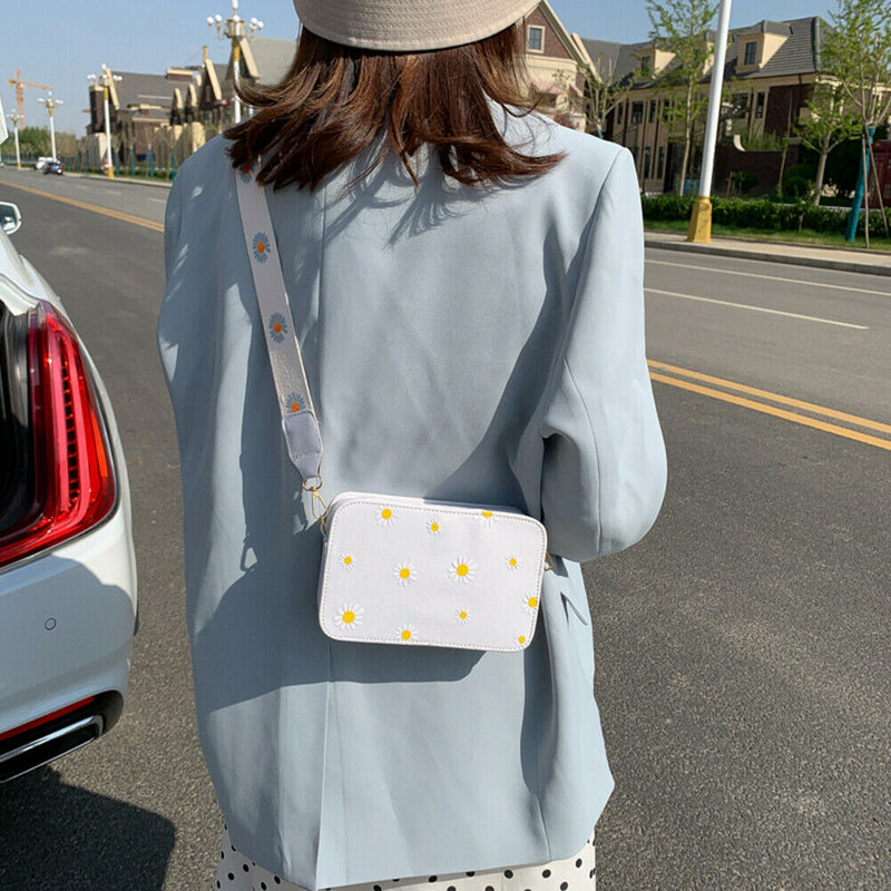 Small Fresh Leather Shoulder Bags Women Girls Floral Messenger Bags (White) A