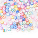 200PCS 6mm Mixed Striped Round Charm Spacer Loose Beads Craft Jewelry Making BX