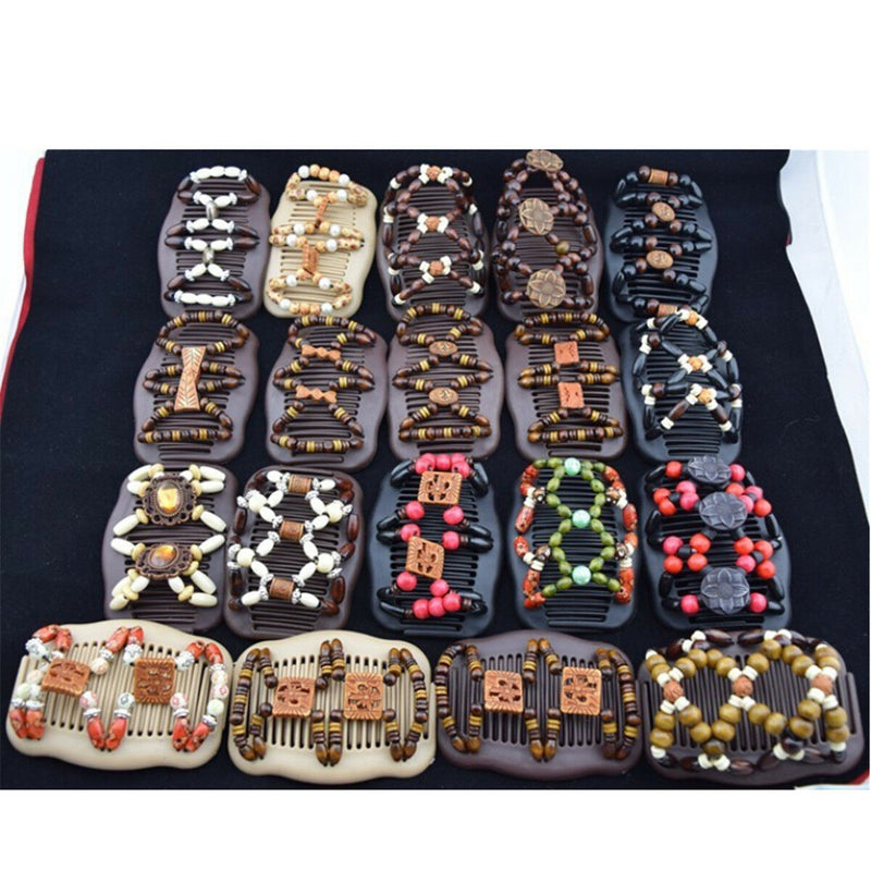1pc Magic Butterfly Shape Wood Beads Stretchy Hair Styling Slide Clip Updo Combs