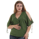 Off Shoulder Short Sleeve T Shirts Women Chiffon Tops (Army Green)(5XL)