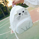 Women Canvas Lovely Cute Cartoon Cat Backpack Students School Bag(White)