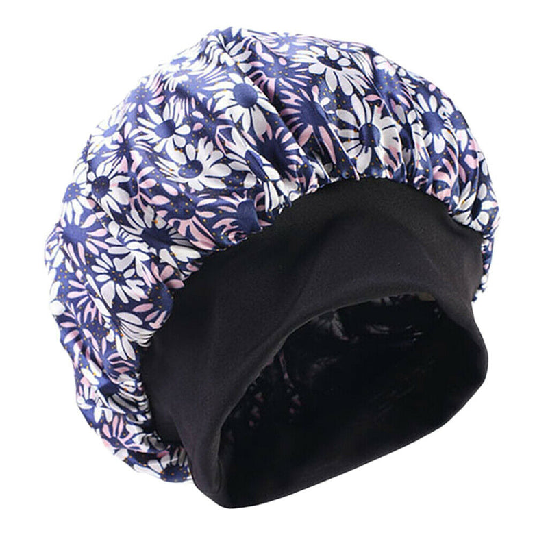 Women Floral Night Sleep Cap Hair Bonnet Hat Head Cover Turban Wrap Navy