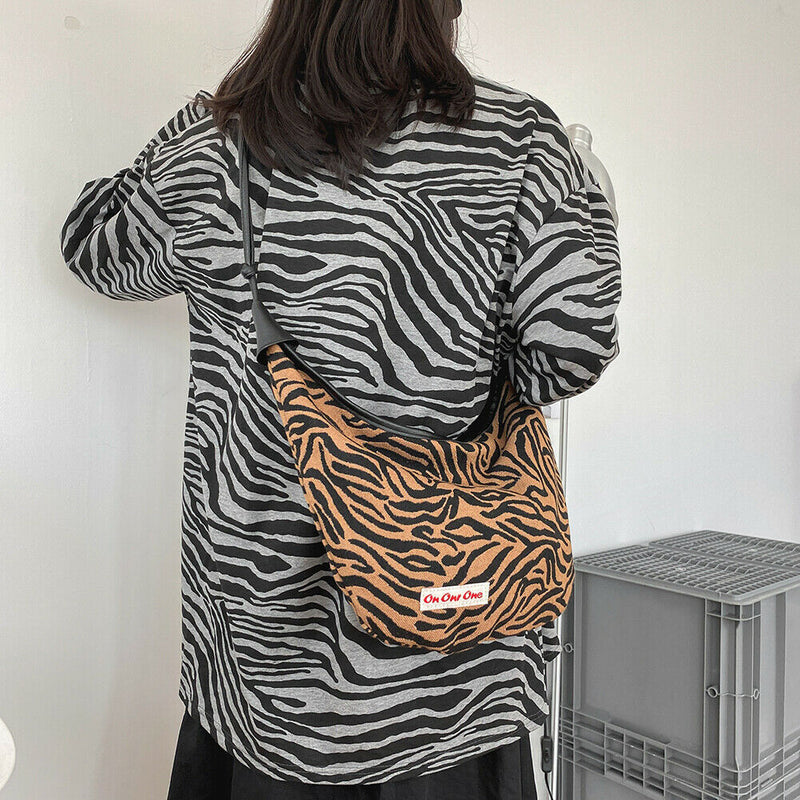 Retro Zebra Pattern Shoulder Dumpling Tote Women Big Capacity Messenger Bag